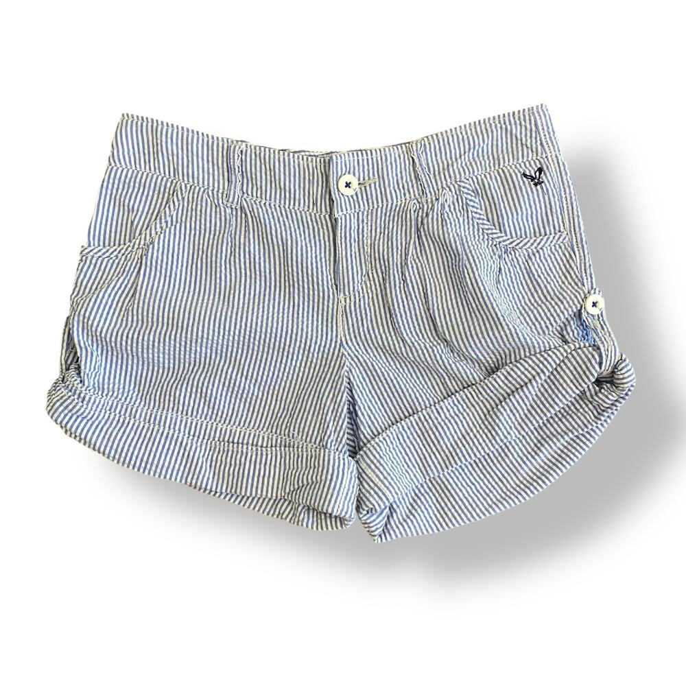 American Eagle Striped Button‎ Up Side Shorts Womens Size 2 Blue White